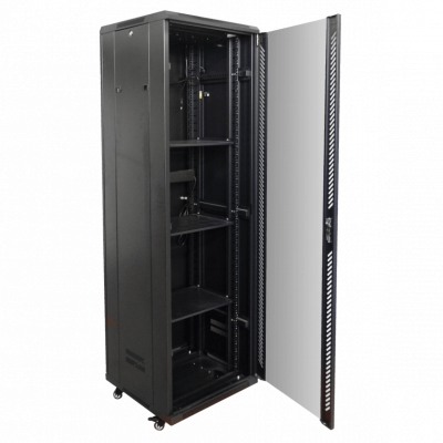 RK42-6L LINKMADE Armario rack de vidrio 42U 600mm fondo 60cm con turbina, PDU y bandeja color negro
