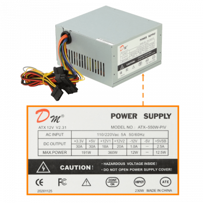 FATX DM Alimentación ATX 550W Sata necesita cable de alimentación C13 conector-opcional-salida-C14