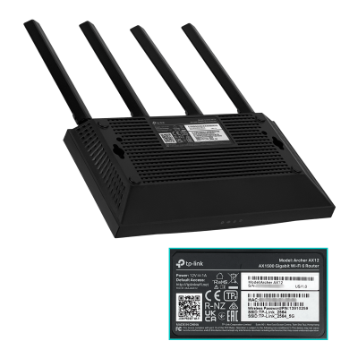 AX12 TP-LINK WiFi6 AX1500 Doble Banda 5GHz+2,4GHz 1201+300mbps 4-antenas-fijas 3-LAN 1-WAN