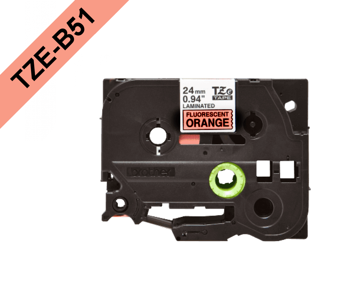 TZE-B51 BROTHER Cartucho de cinta de 5m para PT-E550WVP/D600V, impresión negra sobre base naranja fluorescente, 24mm