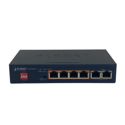 GSD-604HP PLANET 6-1000(4-PoE+af/at) 55W-tot Conmutador no-Gestionable no-Rack inc-55V/72W