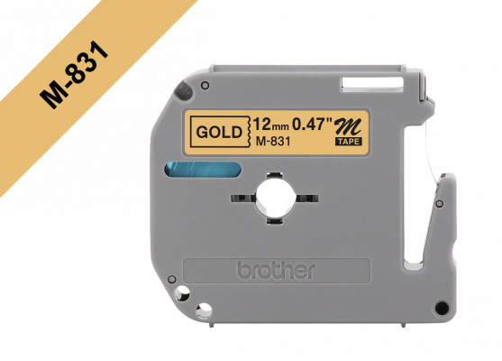 M831 BROTHER Cinta de 12mm Negra sobre Base Dorada de 8 metros para PT-90