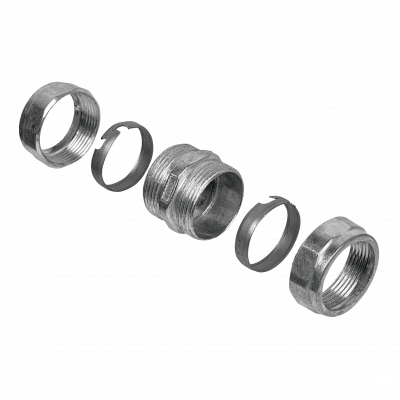 EMT25-UC Acoplador de Compresión Recto de 25mm en Acero Zincado para Tubería Conduit EMT de 25,0mm