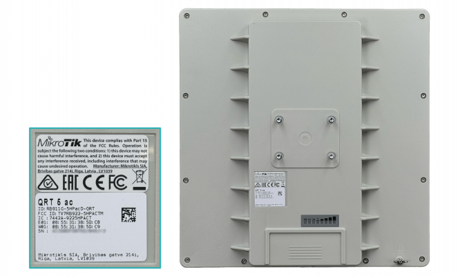 QRT-5AC. MIKROTIK Antena 24dbi banda 5ghz configuración 2x2 nivel L4 potencia 30dbm alimentación PoE/8-30V modelo RB911G-5HPacD-QRT