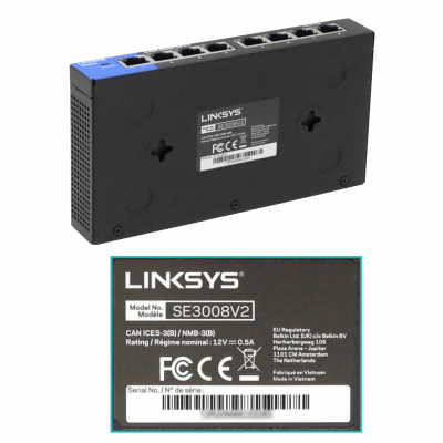 SE3008 LINKSYS Switch de Escritorio 8 Puertos 10/100/1000 Gigabit No Administrable No Rack 169x90x27mm