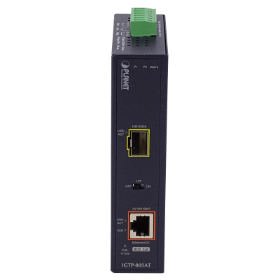 IGTP-805AT-LIQ Planet Convertidor de Medios Industrial Carril-DIN USADO SOLO EQUIPO 1-Puerto-1000-PoE 1-Ranura-SFP