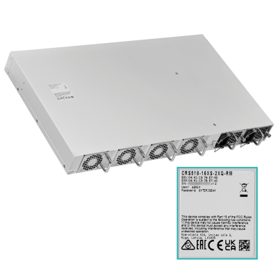 CRS518-16XS-2XQ. MIKROTIK 16 Puertos SFP28 2 Puertos QSFP28-100G 1-100 L6 2-220VAC requiere-cables-C13