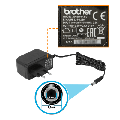 ADE001A BROTHER 12VCC 2,0A 24W interior Conector5,5x2,1mm para/PT-D400/D600/E300/E550