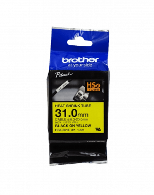 HSE-661E BROTHER 31mm Ancho Termocontraíble 6,3-20mm Negro sobre Amarillo Tubería 1,5mt