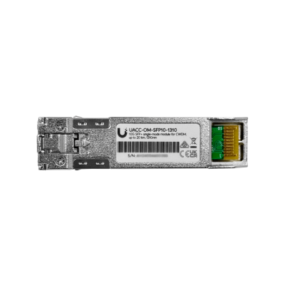 SFP10-1310 UBIQUITI Transceptor Multimodo SFP+ Longitud Onda 1310nm Conectores Dobles LC Velocidad Transmisión 10Gbps Alcance Máximo 20km Fibra Monomodo Referencia UACC-OM-SFP10-1310