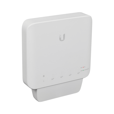 USW-FLEX Switch UBIQUITI de 1 puerto con 5 salidas 1000Base-T PoE (requiere 1 entrada PoE) con presupuesto máximo de 46W totales para uso exterior, necesita alimentación af/bt+