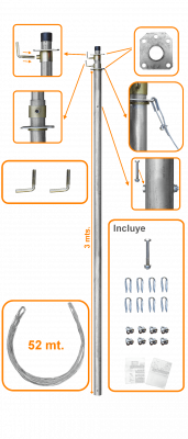 MAST-20 LINKMADE Mástil Telescópico de 20 pies (6 metros) con Tensores 2-Tubos-de-3m
