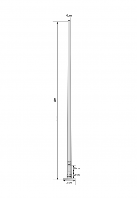 POSTEC-8M Poste troncocónico 8 metros espesor 3mm Placa base-280x280x12mm sin canastillo Diámetro cono-140/60mm
