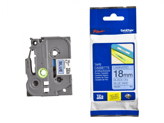 TZE-541 BROTHER 18mm Cinta de 8 metros Negro sobre Azul para PT-E300VP/D600VP/E550WVP