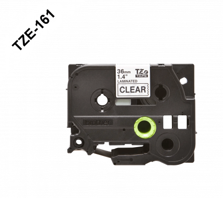 TZE-161 BROTHER 36mm Negro sobre Base Cristal Cinta 8mt para PT-P900W PT9700PC