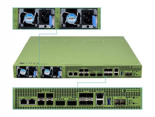 RDS2216 MIKROTIK 20-NVMeU.2 2-10G 4-SFP+ 4-SFP28 2-QSFP28 SFF-8644 Servidor ROSE