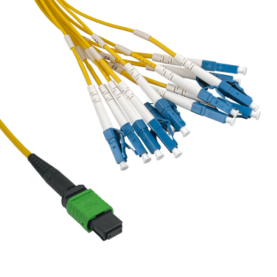 JFSLM6 Cable Jumper de Fibra Óptica Monomodo 9/125um, 6 metros totales, 12 LC de 1.5m y 1 MPO de 4.5m