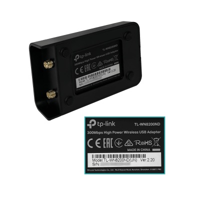 TL-WN8200ND TP-LINK Adaptador USB WiFi 300mbps con 2 Antenas RPSMA de 5dBi Banda 2,4GHz