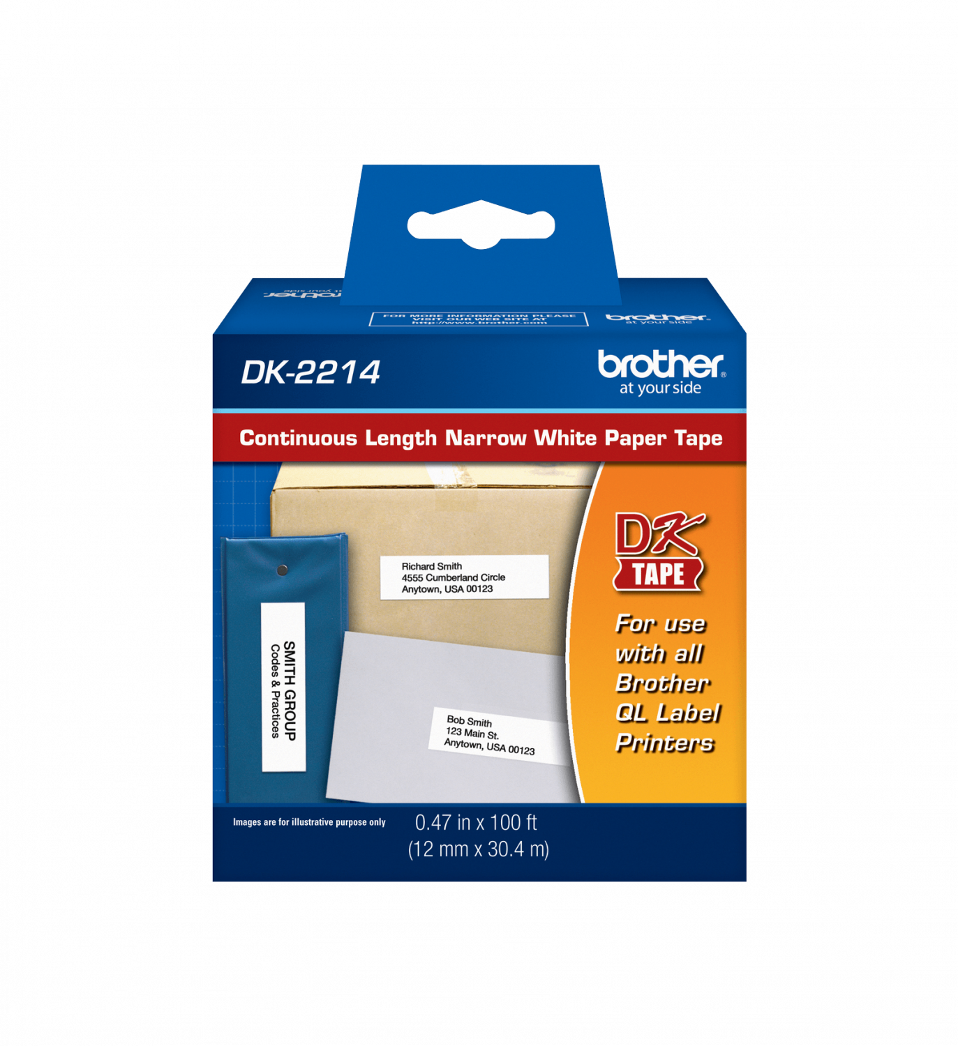DK2214 BROTHER 12mm x 30,4mt Negro sobre Blanco Rollo-Continuo Autoadhesivo para QL