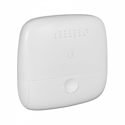 EP-R6 Router de exterior UBIQUITI con regleta de 24V, alimentación PoE pasiva de 24V y 30W, puerto SFP incluido, banda de 5 GHz y alcance de hasta 1000 metros.