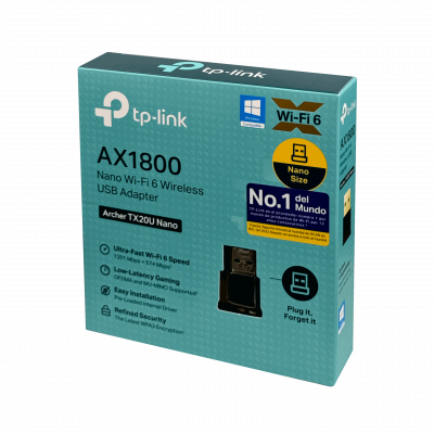 TX20U-NANO TP-LINK Adaptador Inalámbrico AX1800 1201Mbps-5GHz 574Mbps-2,4GHz 802.11ax USB2.0 WiFi6