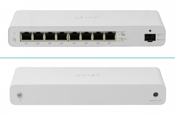 UISP-R UBIQUITI Micro-enrutador PoE 8 puertos Gigabit 24V 110W totales 1 SFP Bluetooth incluye fuente 27V/120W