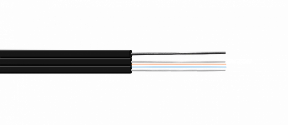 CFSQ2N Cable Drop de Fibra Óptica 1km LSZH 2 Hilos Monomodo G652D 1 Elemento Portante 2 Varillas FRP Cubierta Negra