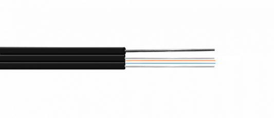 CFSQ2N Cable Drop de Fibra Óptica 1km LSZH 2 Hilos Monomodo G652D 1 Elemento Portante 2 Varillas FRP Cubierta Negra