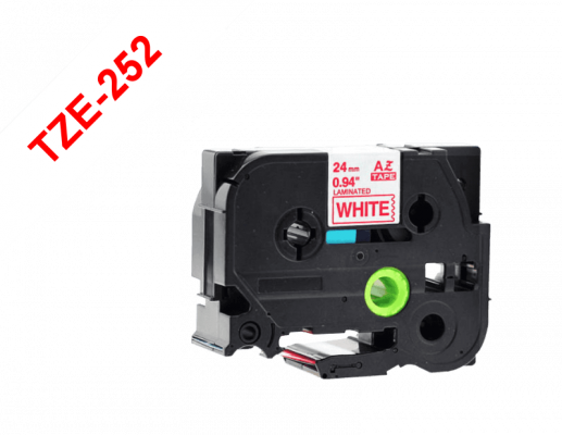 TZE-252 BROTHER 24mm Rojo sobre Fondo Blanco Cinta 8mt para-PT-E550WVP/D600VP/P900W