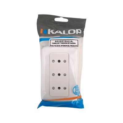 ENCHUFE-3 KALOP Adaptador Triple Superficie Blanco con Puesta a Tierra Tekna KS39673