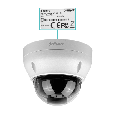 1431R DAHUA Cámara domo fija de 4 megapíxeles, lente 2,8mm, protección IP67 contra polvo y agua, resistencia antivandálica IK10, alimentación PoE, visión nocturna infrarroja de 30 metros, funcionalidades inteligentes
