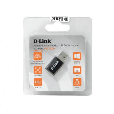 DWA-182 D-LINK Adaptador USB 3.0 Doble Banda AC1200 (867Mbps en 5GHz / 300Mbps en 2.4GHz)