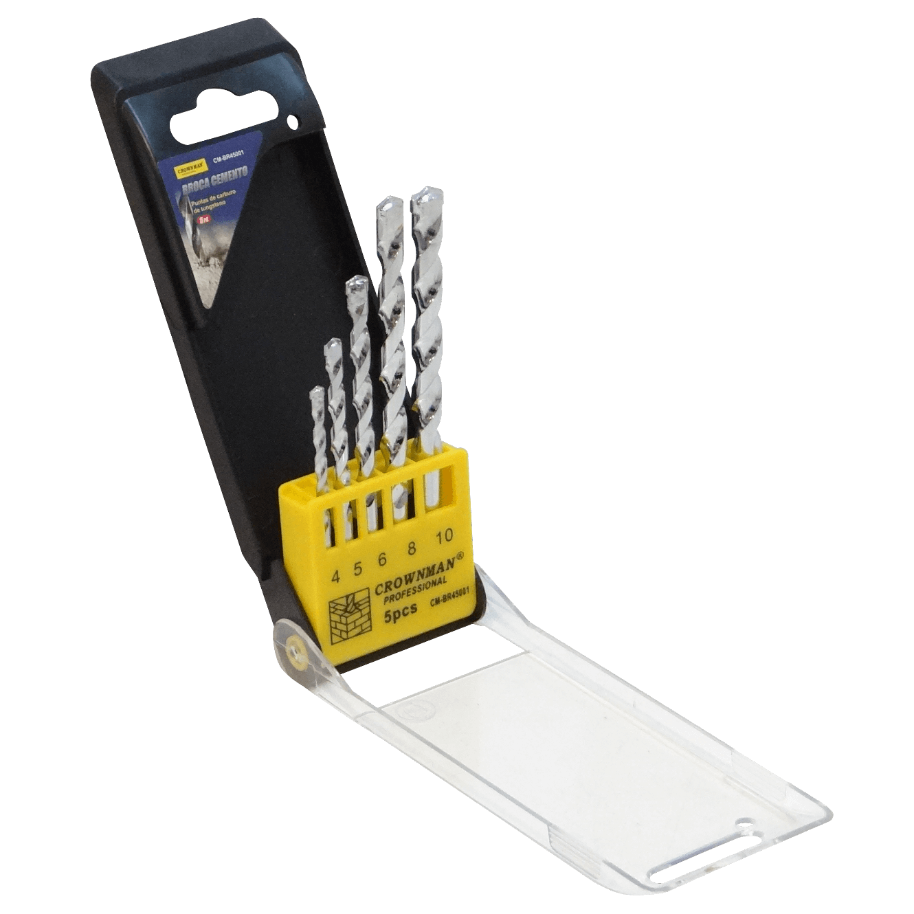 BROCAS-CONCRETO Juego de 5 mechas para hormigón medidas 4x74mm 5x84mm 6x99mm 8x119mm 10x119mm CM-BR45001