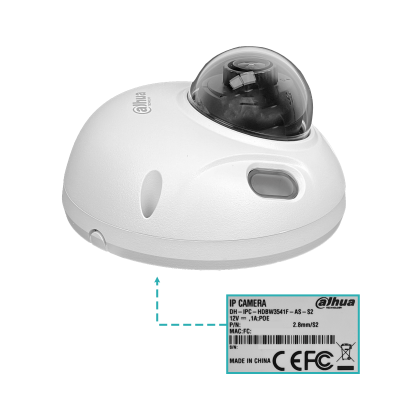 3541 DAHUA Cámara Compacta Domo 5MP Óptica Fija-2,8mm IP67 IK10 PoE RCA IR30mt WizSense
