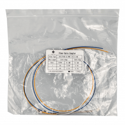 DIVI-55 Divisor óptico desbalanceado FBT 1x2 con relación 55-45, sin conectores, apto para redes EPON, GPON y XGPON
