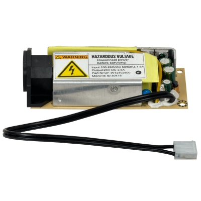 F24-W60R MIKROTIK Fuente de Alimentación de Repuesto 24V 2.5A, entrada 100-240V con conector C14, compatible con CCR, modelo WT2402500