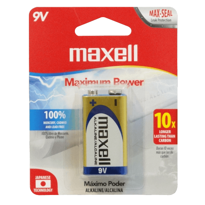 9V-AP MAXELL Pila 9V Alcalina Batería Alkalina 6LF22B19V Empaque Individual