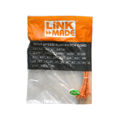 CPB-03-4. Cable de conexión Cat5e Naranja LSZH de 30cm con conector moldeado multifilar LINKMADE paquete de 4 unidades