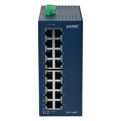 ISW-1600T PLANET 16-100 Switch Industrial Riel-DIN no-Admin req/12-48VDC/24VAC