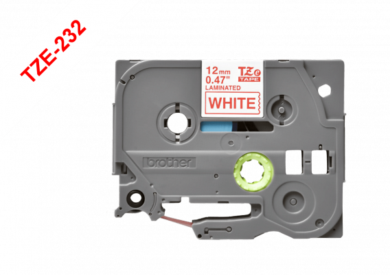 TZE-232 BROTHER 12mm Rojo en Fondo Blanco Cinta 8mt p/PT-H110