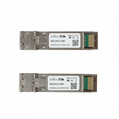 XS+2733LC15D MIKROTIK 1-LC Transceptor bidireccional SFP28 25G compatible SFP+ 10G alcance 15km par 1270/1330nm monomodo