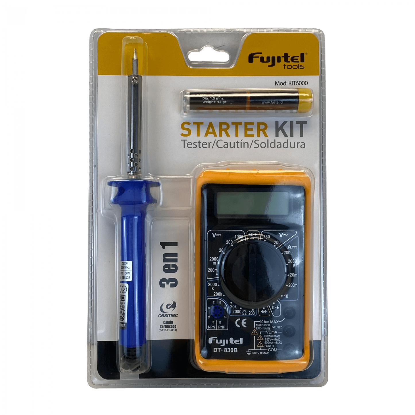 KIT6000 FUJITEL Estación combinada de soldadura con cautín y multímetro digital tipo tester