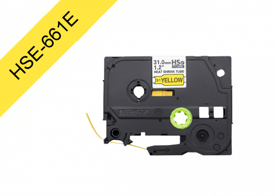 HSE-661E BROTHER 31mm Ancho Termocontraíble 6,3-20mm Negro sobre Amarillo Tubería 1,5mt