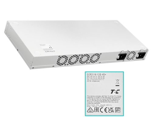 CCR2116-12G-4S+ MIKROTIK 16-2GHz 13-1000 4-Puertos SFP+ RS232-RJ45 Núcleo 6 2-220VAC necesita-Cables-C13