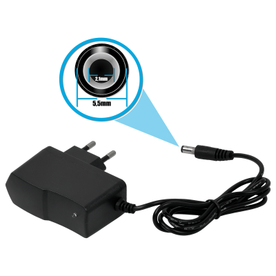 F12-1B Equipo de Alimentación 12V Corriente Continua, Capacidad 1A, Conector Cilíndrico de 5,5x2,1mm, Potencia Nominal 12W, Transformador Clase P1A-IT