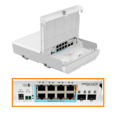 NETPOWER-LITE-LIQ MIKROTIK DE SEGUNDA MANO 8-1000(7PoE-in) 2-SFP+10G SwOS requiere12-57V CSS610-1Gi-7R-