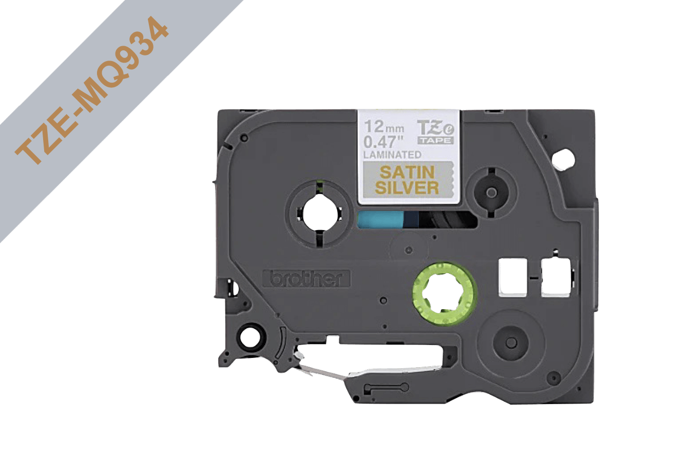 TZE-MQ934 BROTHER Cartucho de Etiqueta 12mm Texto Dorado sobre Cinta Gris Satén Largo 5m Compatible PT-H110/H200/E110
