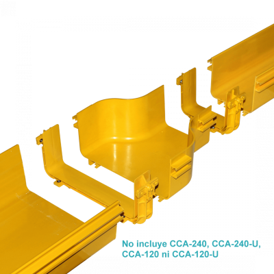 CCA-240-U1 Reductor Amarillo de 240x100 a 120x100mm Material PC+ABS Libre de Halógenos LSZH Conector Macho