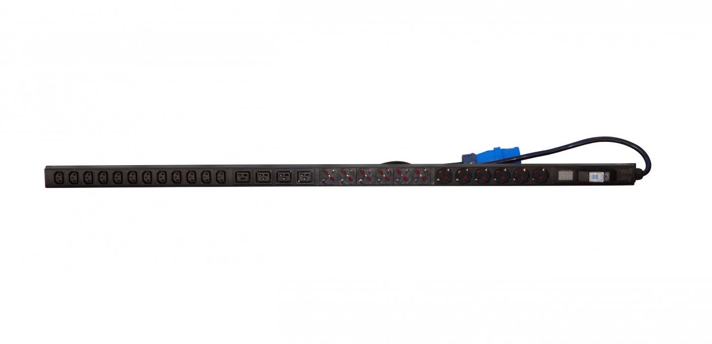 PDU-VERTICAL. Distribuidor eléctrico vertical 32A 8000W 12-C13 4-C19 12-Schuko/6-IH Medición/Volt-Amp 1x32A