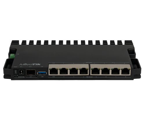 RB5009UPR+S+IN MIKROTIK 7 puertos 1000-PoE (7-entrada/salida) 1 puerto 2500 1 ranura SFP+10G USB L5 Conector-DC Bornera-2pines